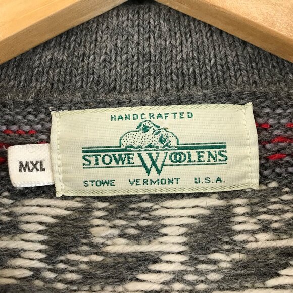 TOWE WOOLENS Wool Sweater Nordic Snowflake Pattern Gray Red White XL - Picture 4 of 10